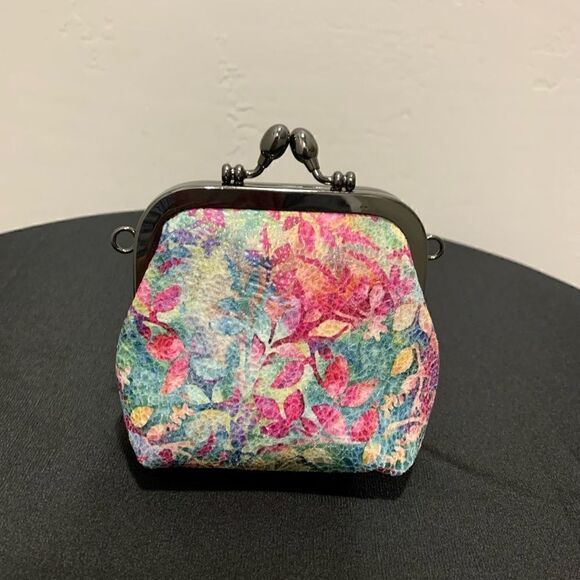 Handmade Genuine Leather Floral Print Kisslock Top Handle bag & Small Purse Set - Picture 12 of 16
